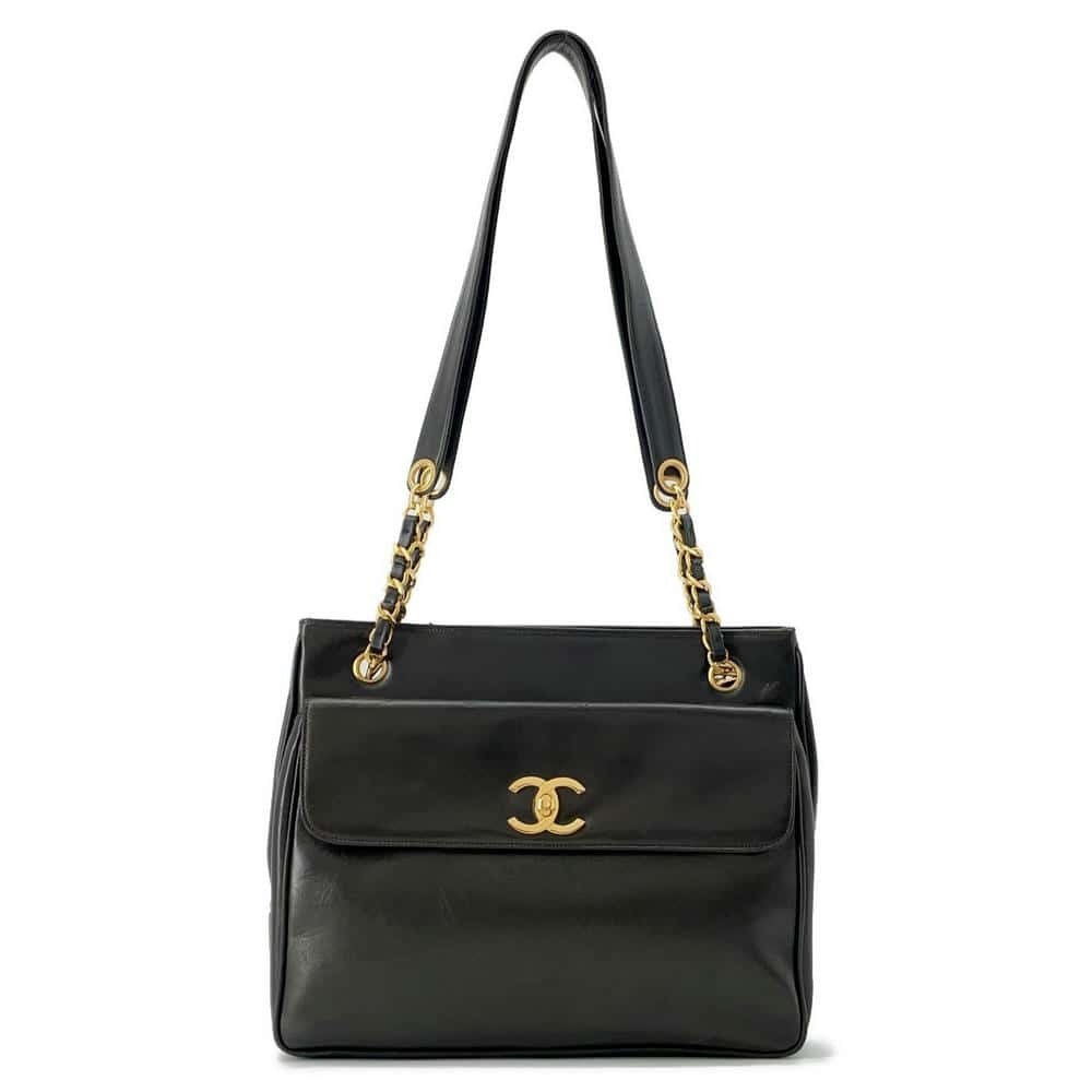 Chanel Chain Tote Bag Deca Coco Lambskin Black